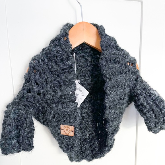 3-6 M Chunky Crochet Cocoon Sweater, Charcoal, Crochet Sweater, cardigan, baby - Picture 1 of 3